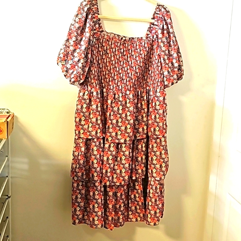 English Factory women's 3X summer dress. Layered ruffle smocking puff sl…
